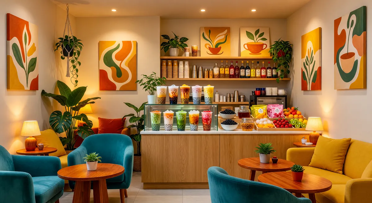 Popular Boba Café with Diverse Menu in Busy Retail Strip Center