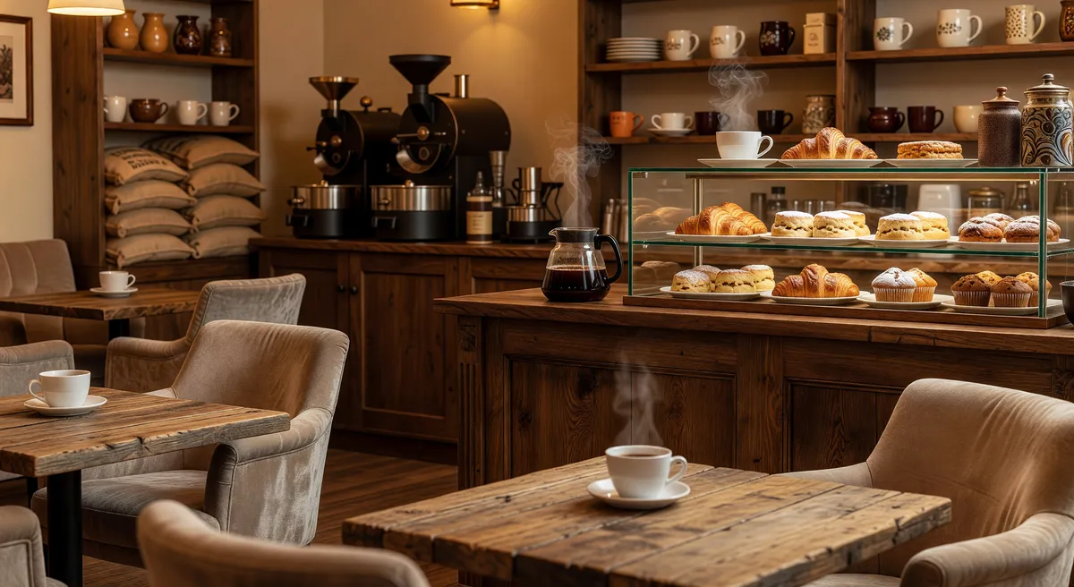 Cozy Coffee Shop with Fresh Brews and Pastries
