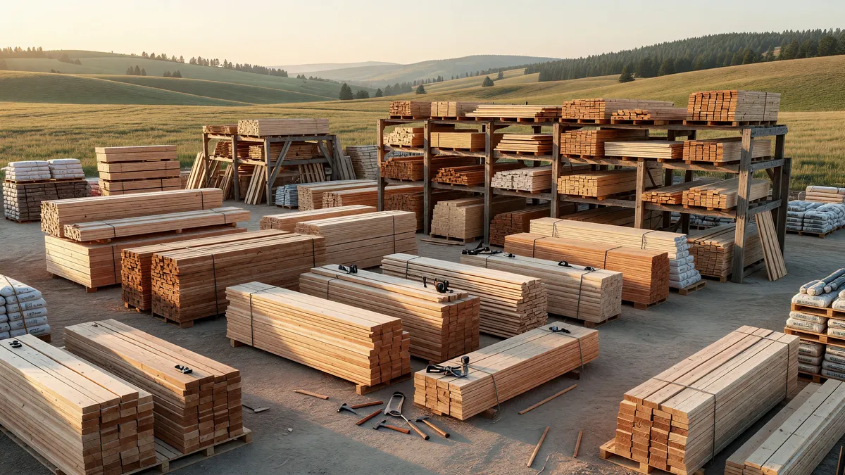 Well-Stocked Lumber Yard with Building Materials and Pallet Manufacturing
