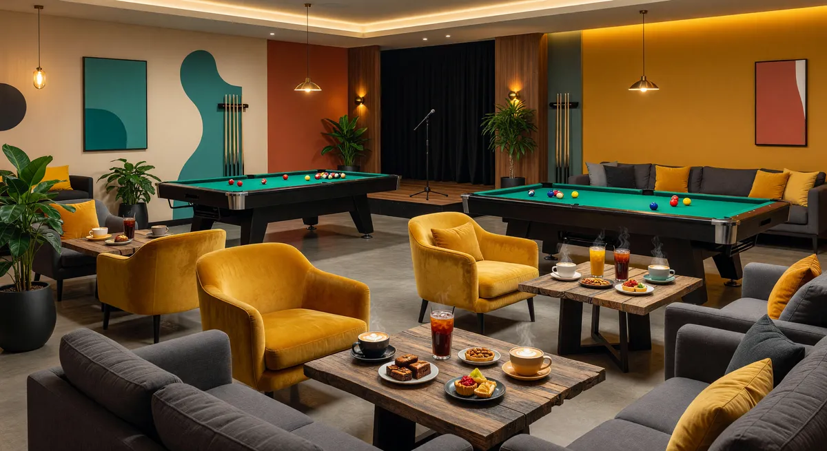 Beverage & Snack Café with Entertainment Features 